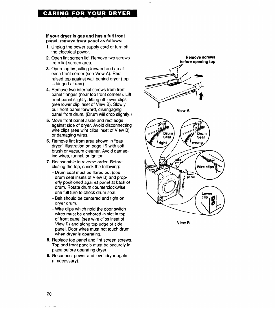 If your dryer is gas and has a full front | Whirlpool 340 1094 User Manual | Page 20 / 56