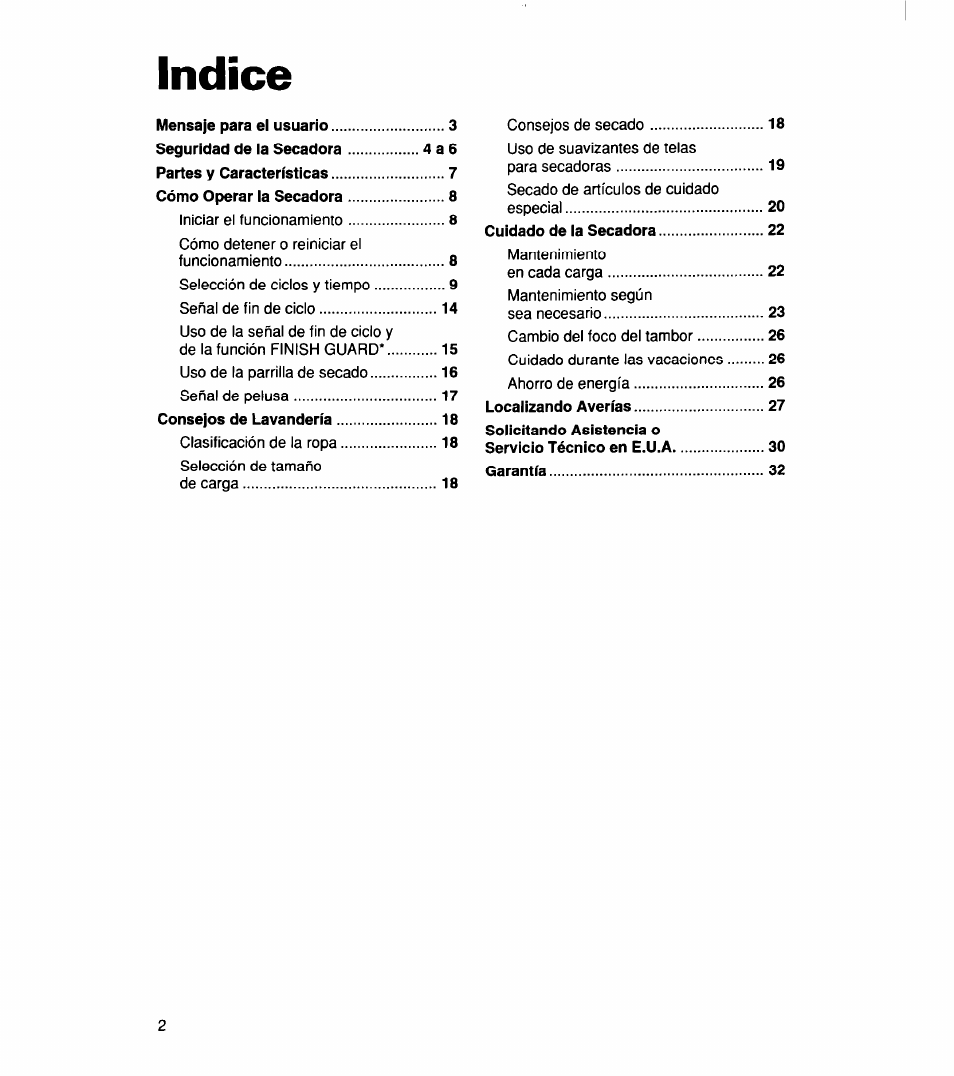 Indice | Whirlpool 340 1094 User Manual | Page 27 / 56