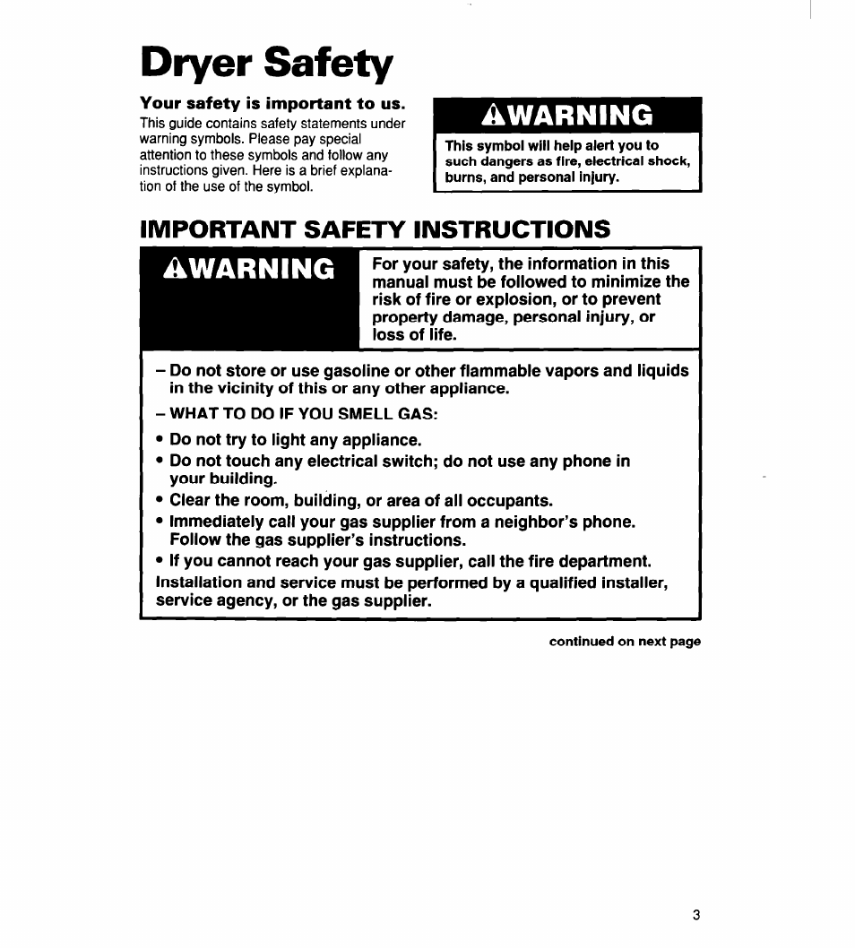 Dryer safety, Important safety instructions, Dryer safety -4 | Warning | Whirlpool 340 1094 User Manual | Page 3 / 56