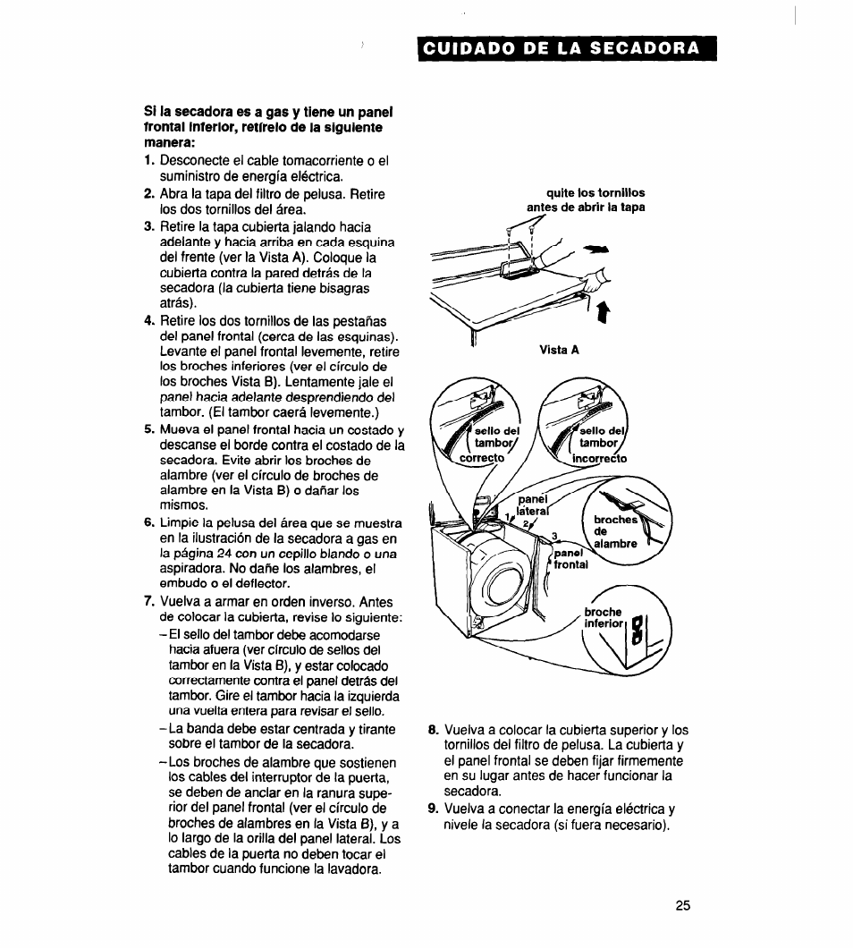 Si la secadora es a gas y tiene un panel | Whirlpool 340 1094 User Manual | Page 50 / 56