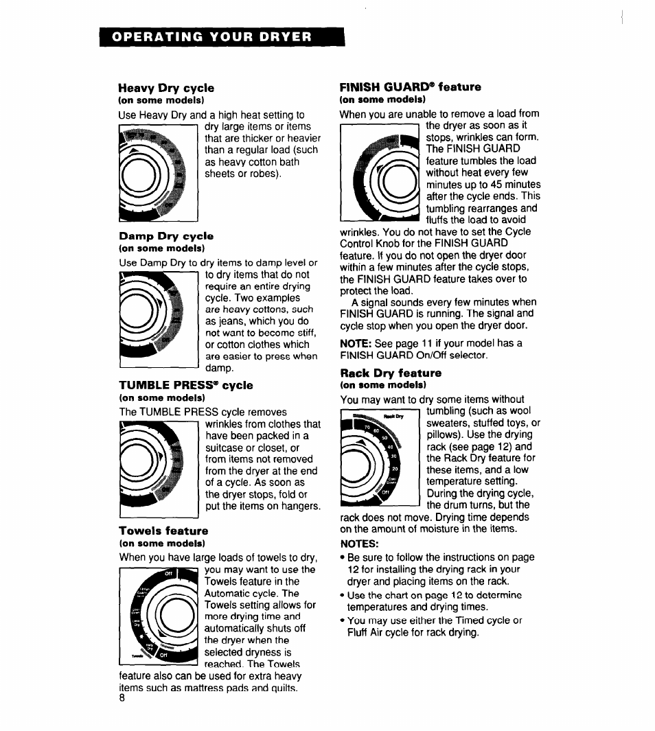 Finish guard® feature, Notes | Whirlpool 340 1094 User Manual | Page 8 / 56