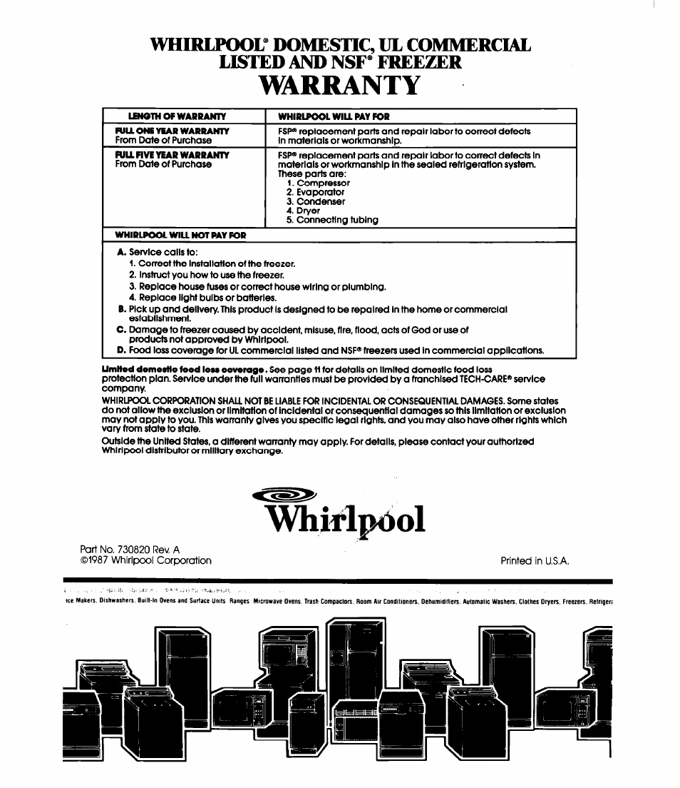 Warranty | Whirlpool EV090F User Manual | Page 12 / 12