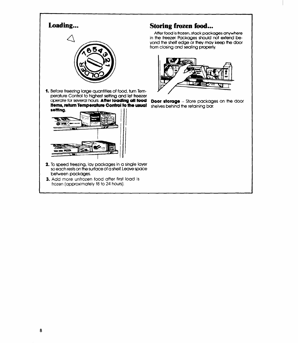 Loading... storing frozen food | Whirlpool EV090F User Manual | Page 8 / 12