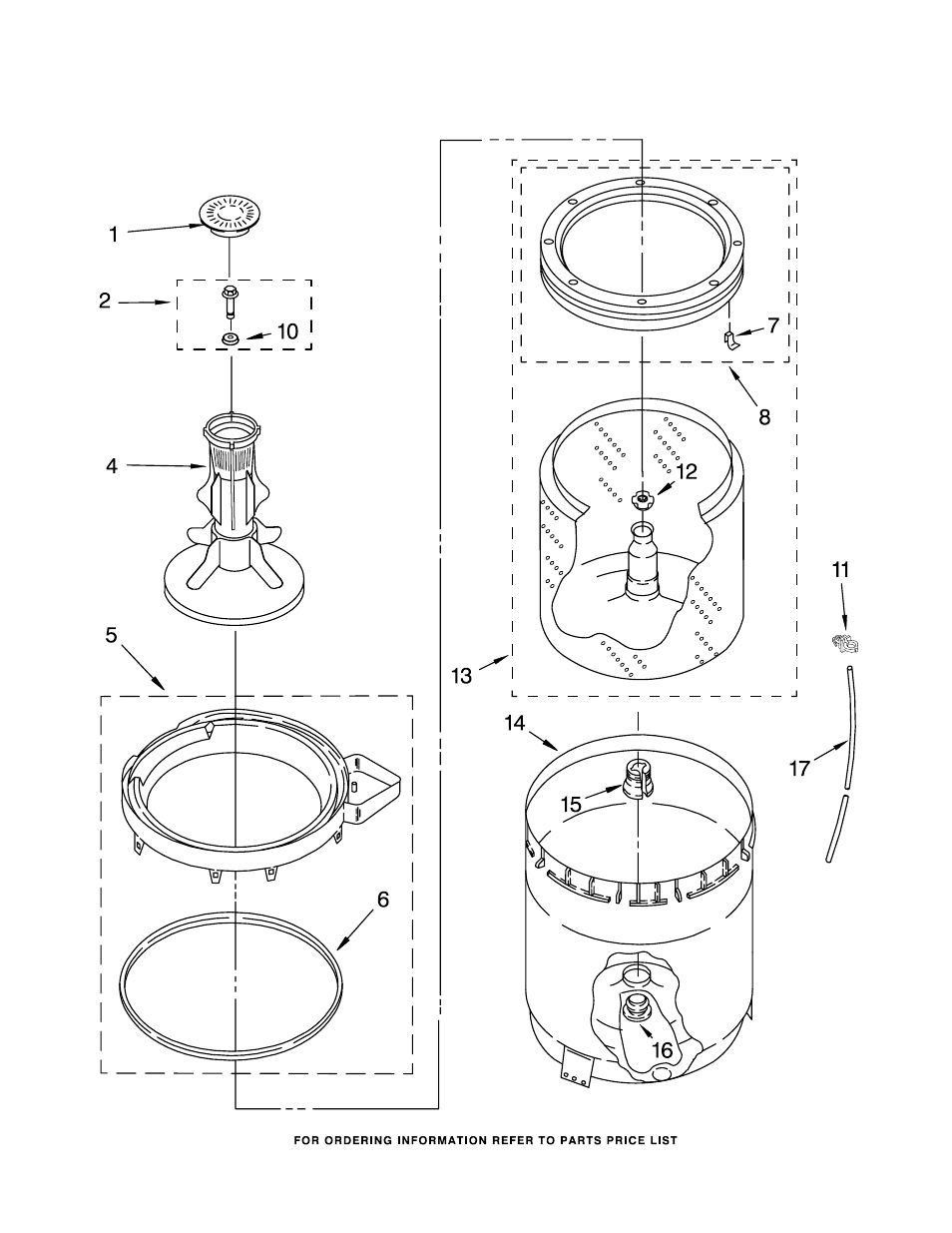 Agitator, basket and tub, Agitator, basket and tub parts | Whirlpool WTW5505SQ0 User Manual | Page 5 / 13