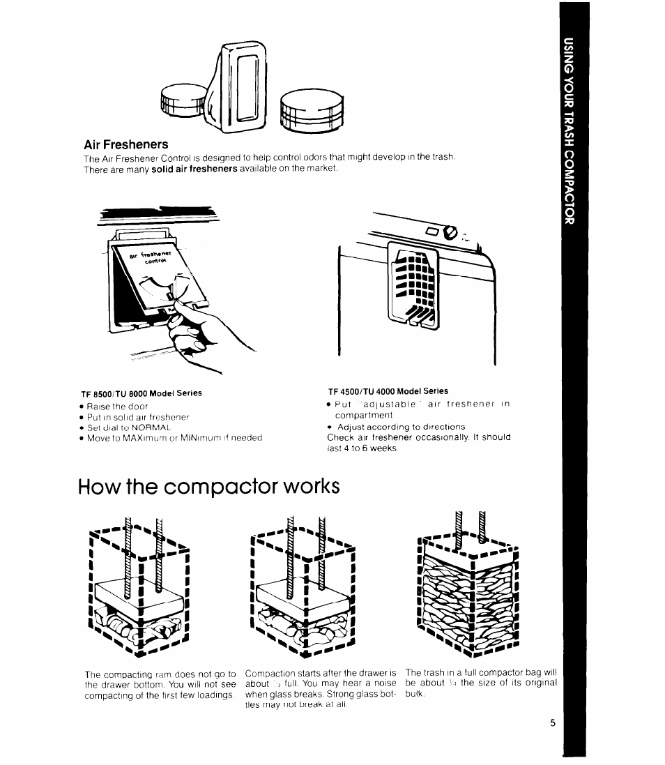Air fresheners, How the compactor works | Whirlpool TF 4500 Senes User Manual | Page 5 / 12