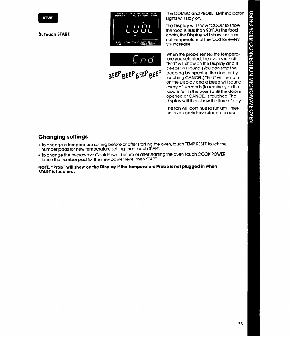 Changing settings, Beef’beep&eef’&eef | Whirlpool MC8991XT User Manual | Page 33 / 44