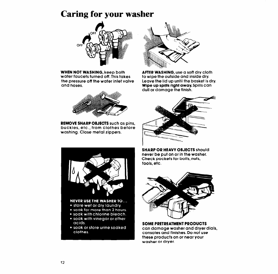 Caring for your washer | Whirlpool LA68OOXP User Manual | Page 12 / 16