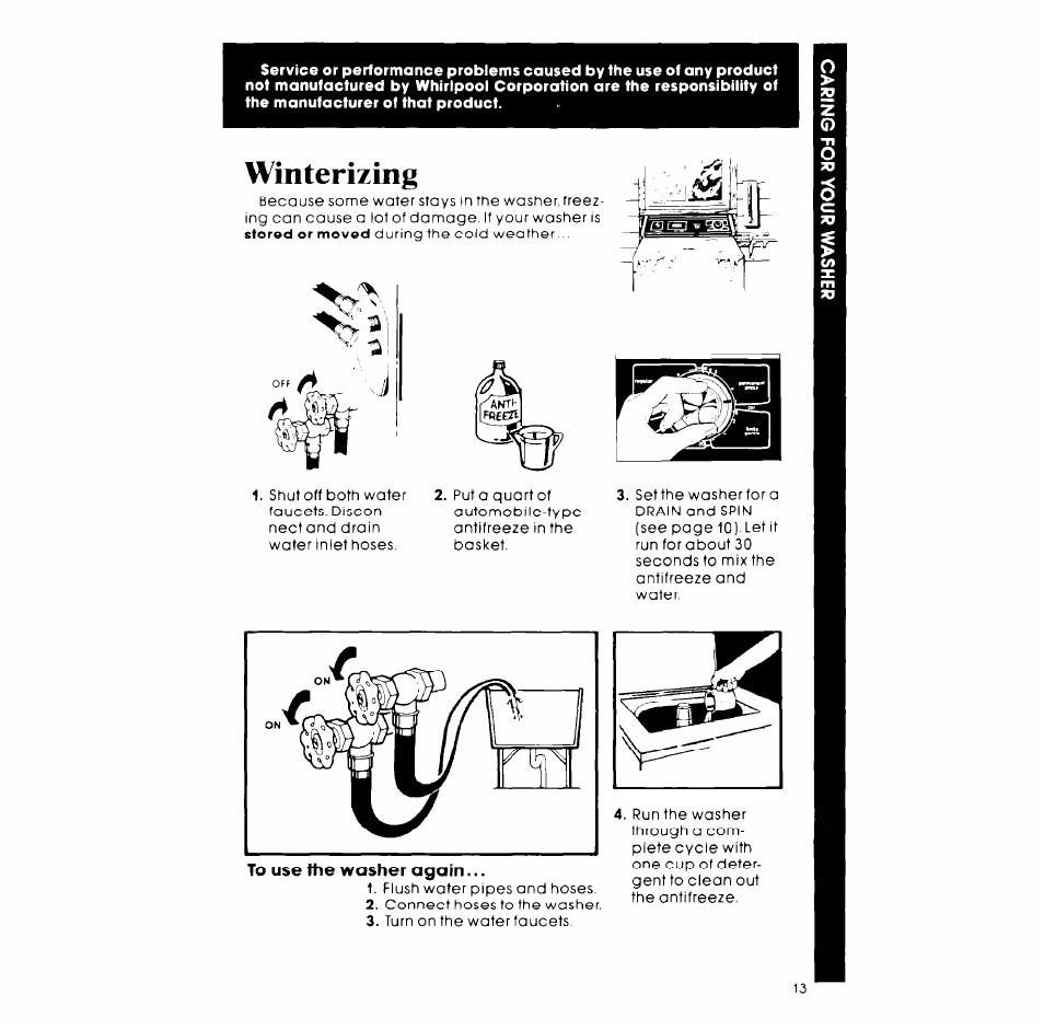 Winterizing | Whirlpool LA68OOXP User Manual | Page 13 / 16