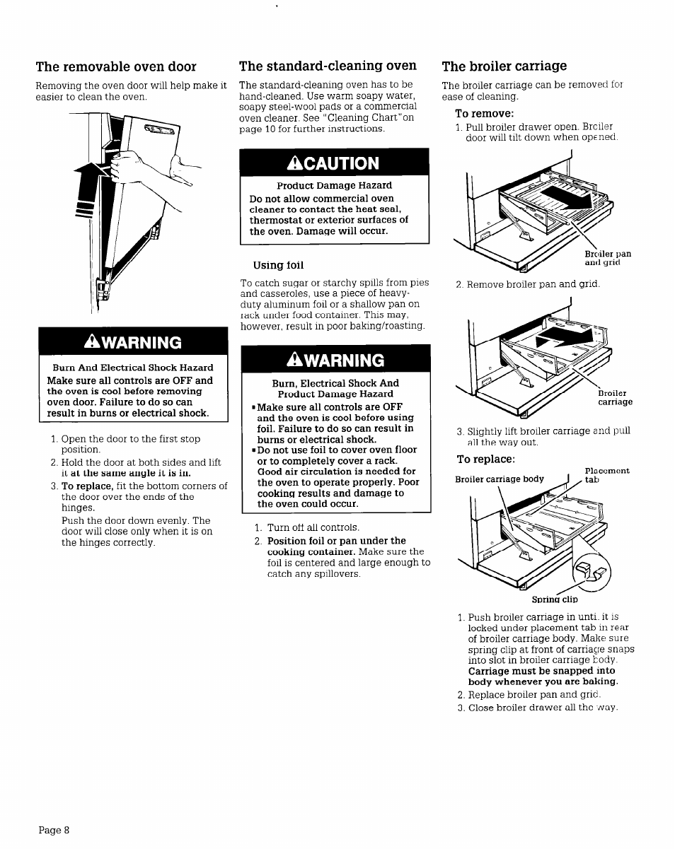 Using foil, To remove, To replace | Whirlpool FGP210V User Manual | Page 8 / 12