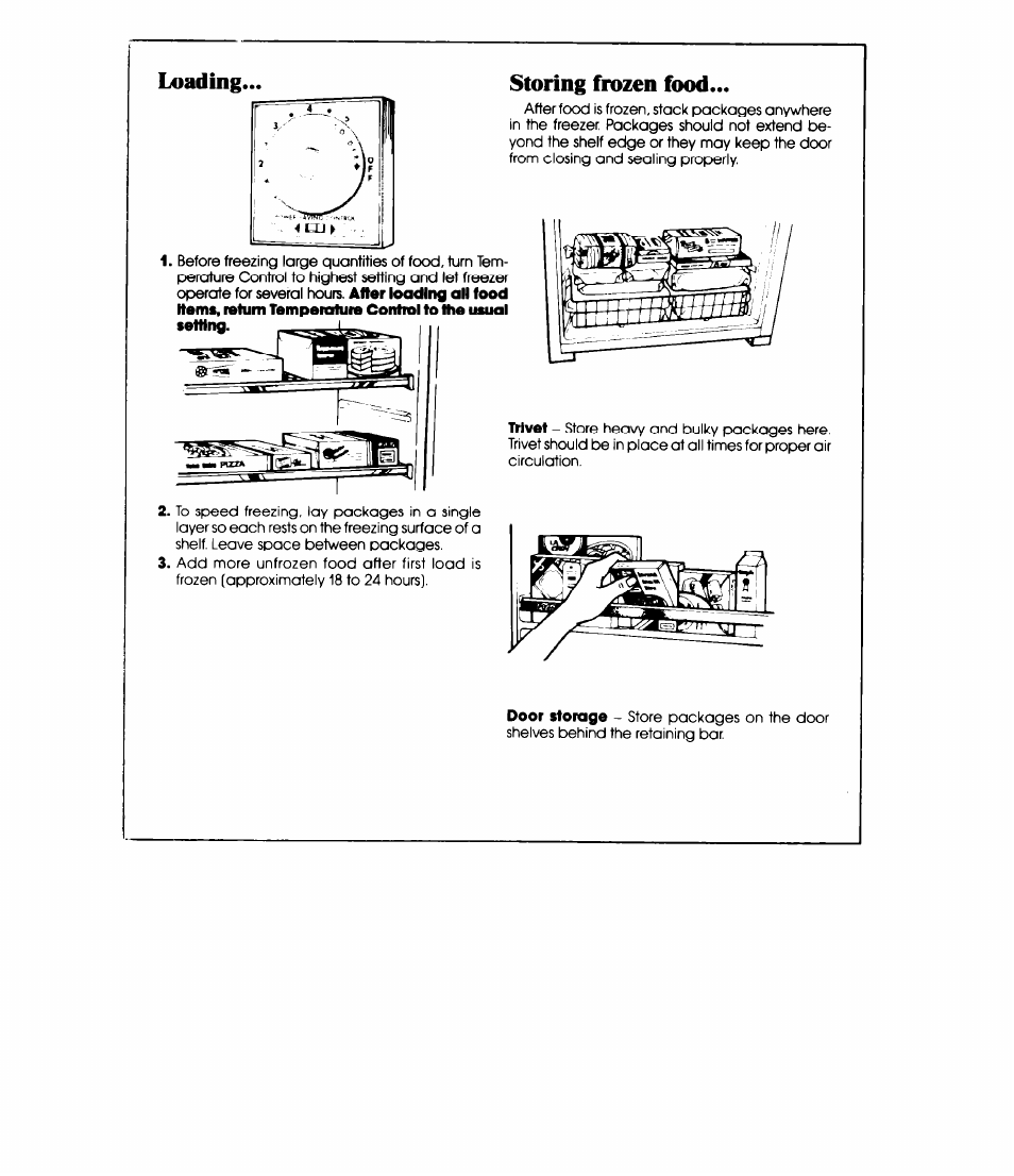 Loading, Storing frozen food, Loading... storing frozen food | Whirlpool EV130E User Manual | Page 8 / 12