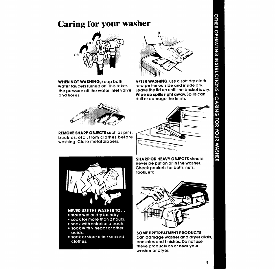 Caring for your washer | Whirlpool LA5311XP User Manual | Page 11 / 16