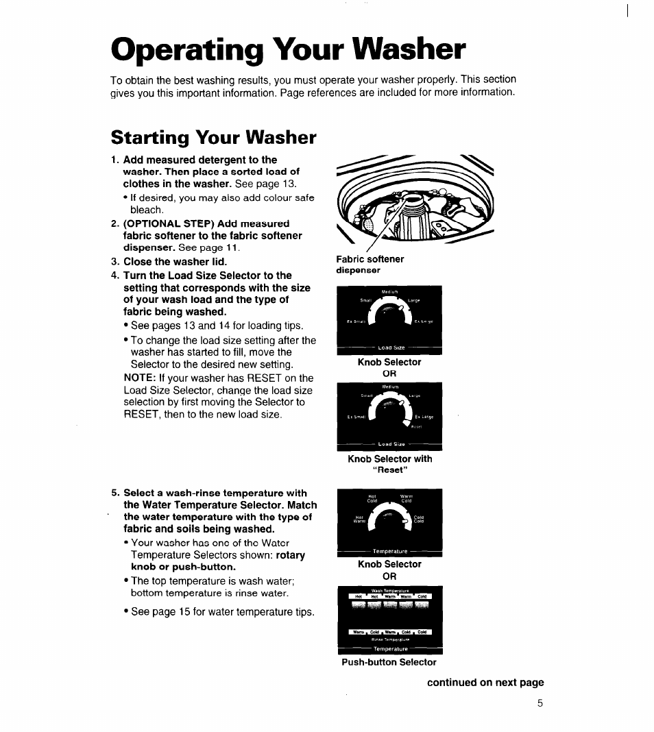 Operating your washer, Starting your washer | Whirlpool 3363834 User Manual | Page 5 / 23