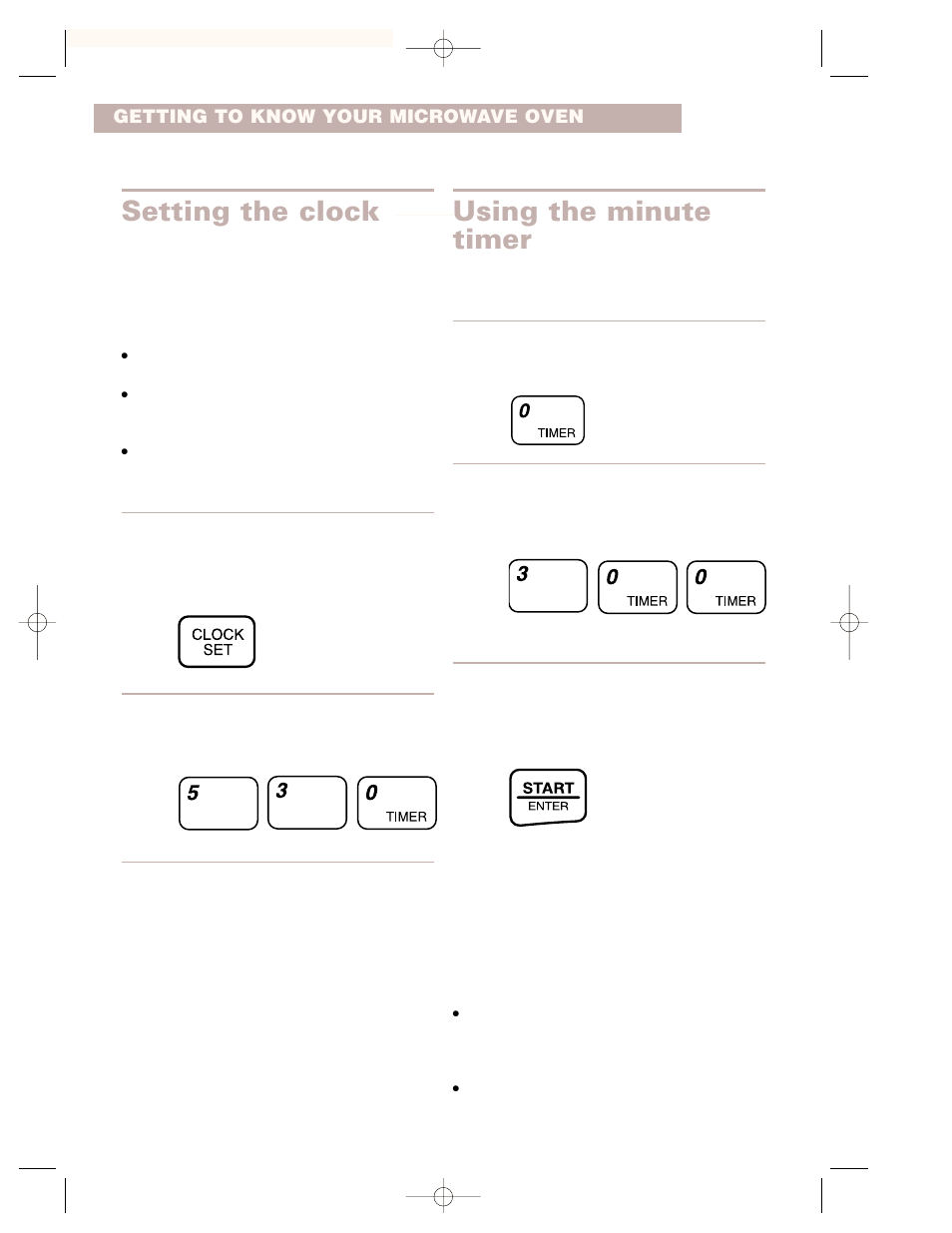 Setting the clock, Using the minute timer | Whirlpool CMT102SG User Manual | Page 12 / 64