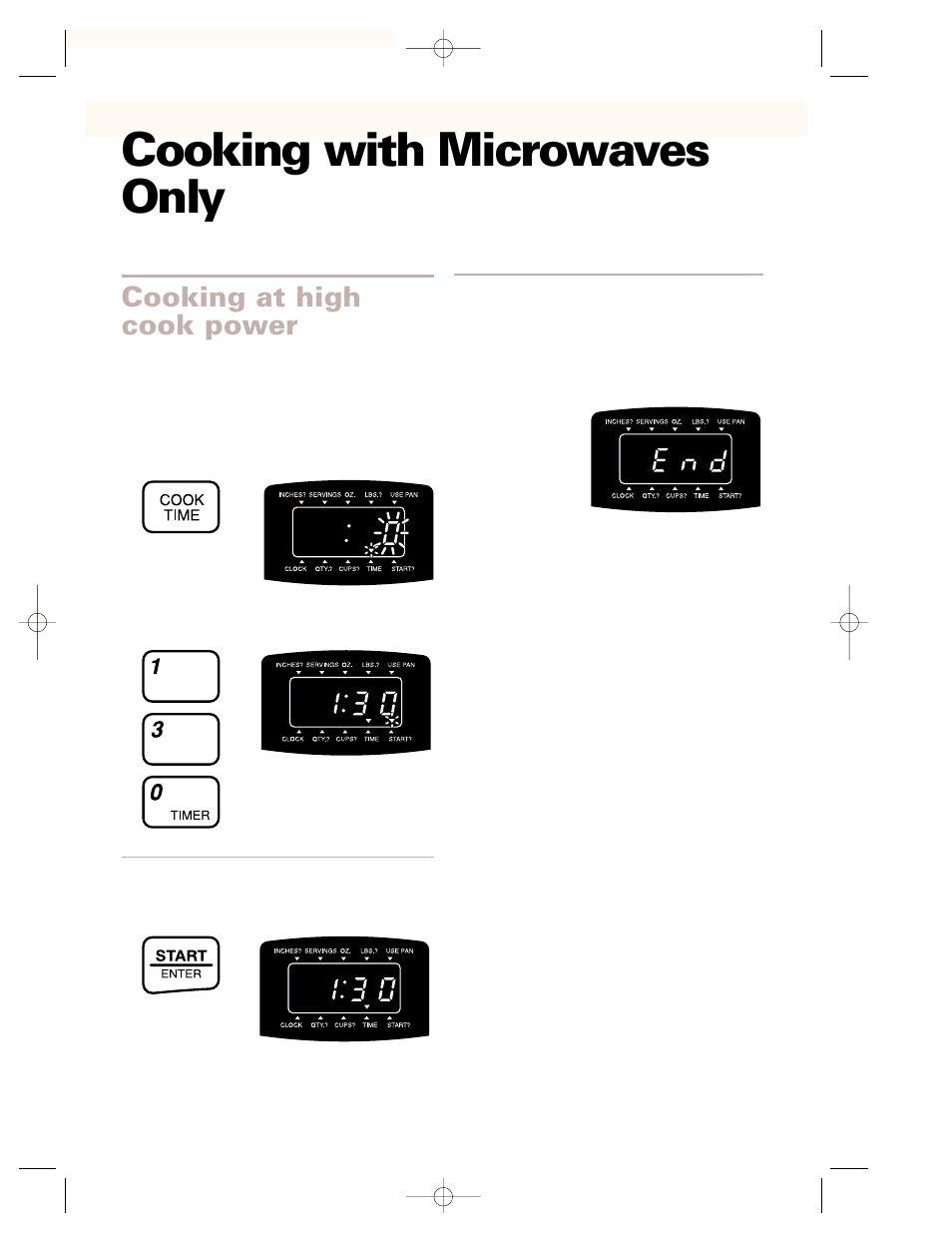Cooking with microwaves, Cooking at high cook power, Cooking with microwaves only | Whirlpool CMT102SG User Manual | Page 13 / 64