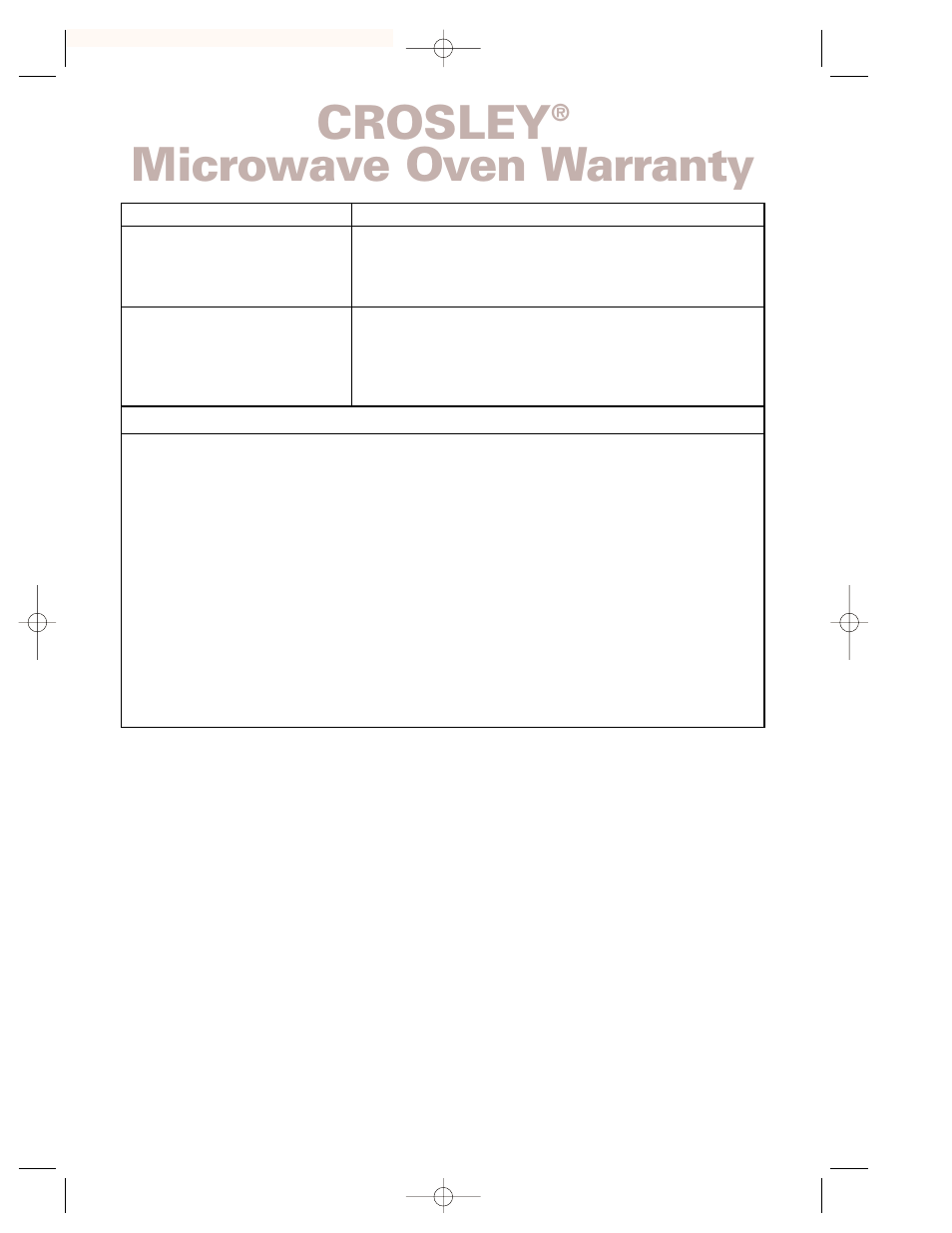 Warranty, Crosley, Microwave oven warranty | Whirlpool CMT102SG User Manual | Page 32 / 64