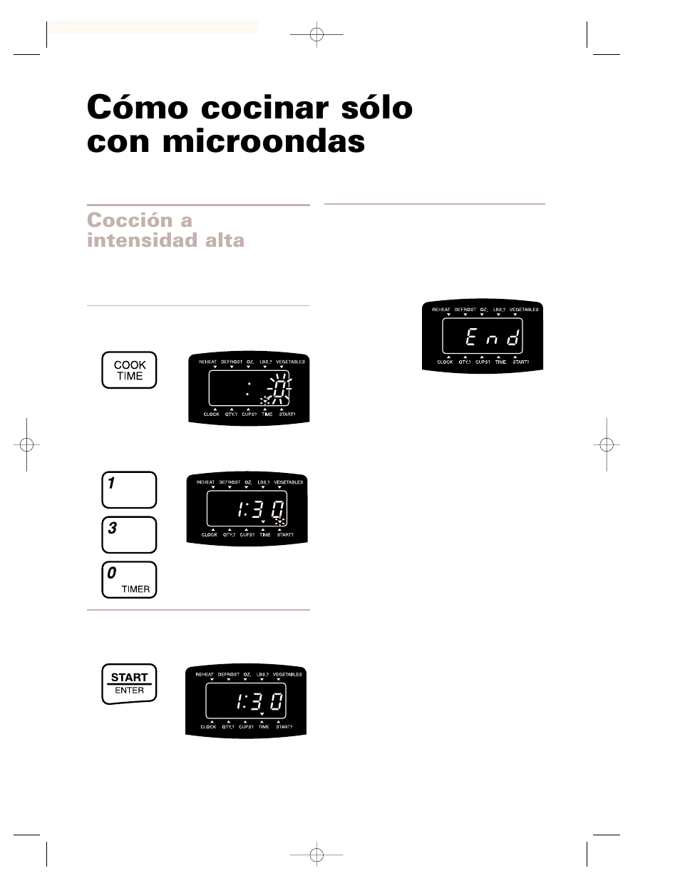 Cómo cocinar sólo, Cómo cocinar sólo con microondas, Cocción a intensidad alta | Whirlpool CMT102SG User Manual | Page 47 / 64