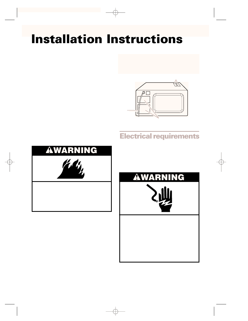 Installation instructions, Wwarning, Electrical requirements | Whirlpool CMT102SG User Manual | Page 5 / 64