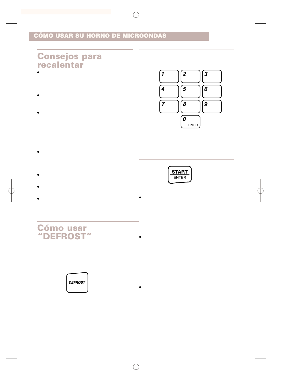 Cómo usar “defrost, Consejos para recalentar | Whirlpool CMT102SG User Manual | Page 52 / 64