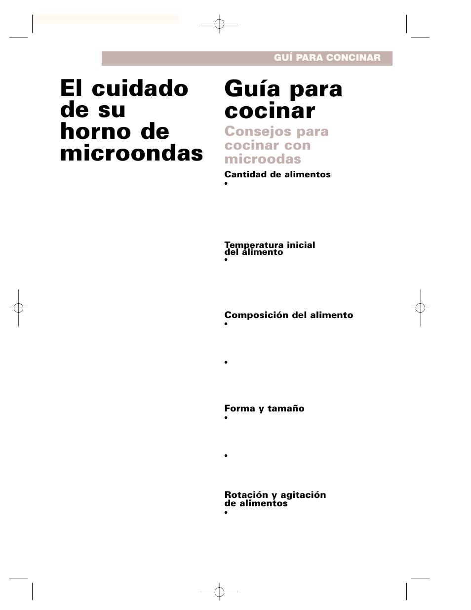 El cuidado de su horno de micronndas, Guia para cocinar, El cuidado de su horno de microondas | Guía para cocinar, Consejos para cocinar con microodas | Whirlpool CMT102SG User Manual | Page 59 / 64