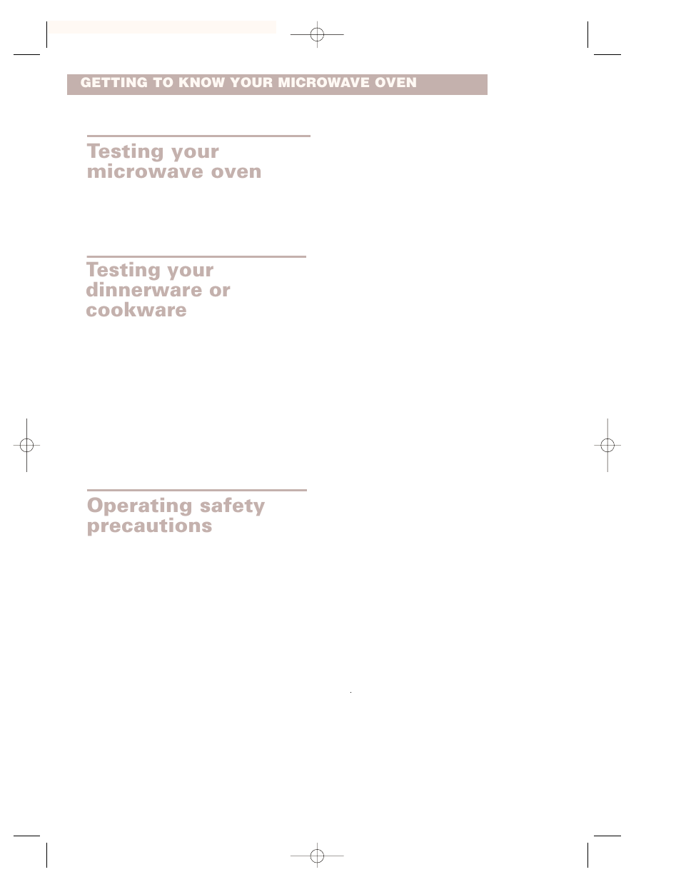 Testing your microwave oven, Testing your dinnerware or cookware, Operating safety precautions | Whirlpool CMT102SG User Manual | Page 8 / 64