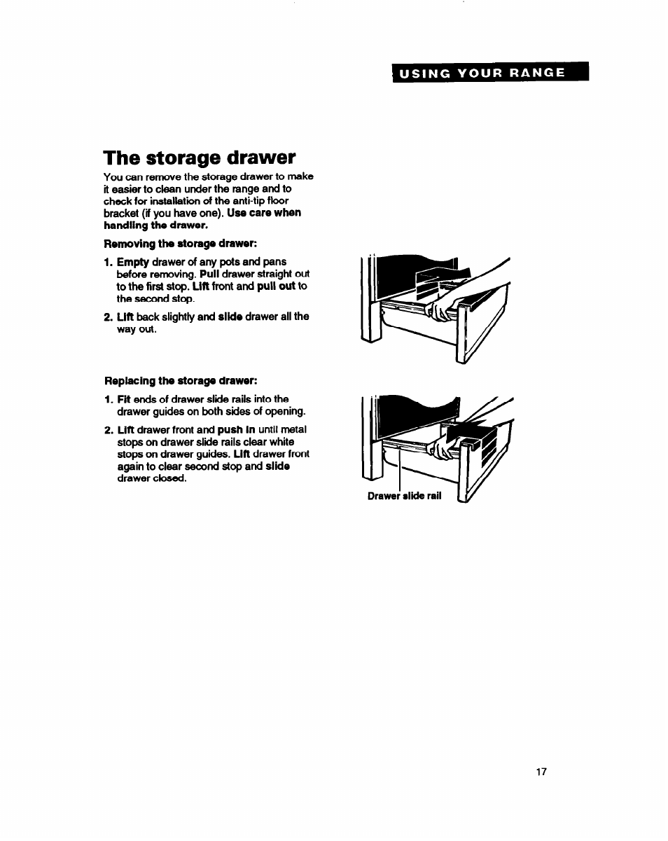 The storage drawer | Whirlpool FEP330Y User Manual | Page 17 / 28