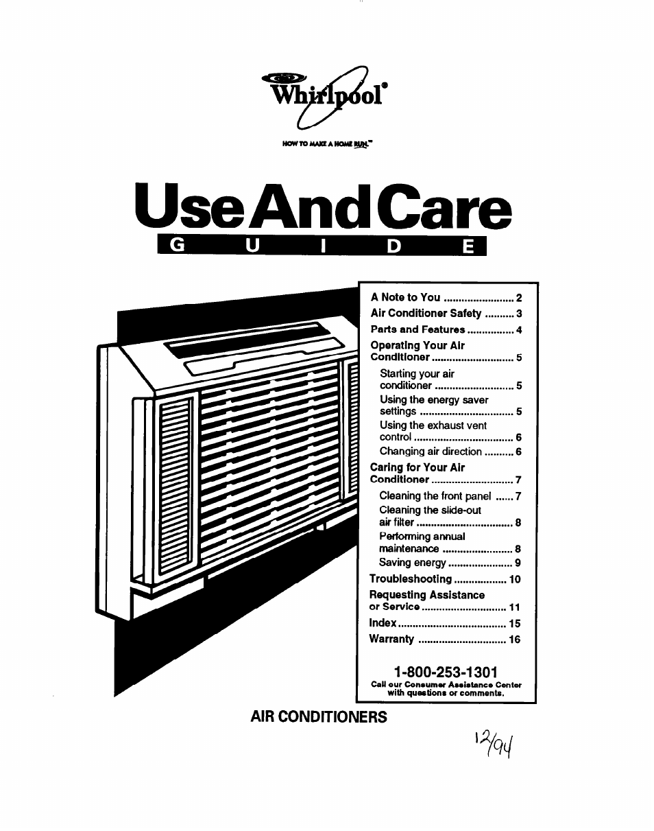 Whirlpool ACE184XD0 User Manual | 13 pages