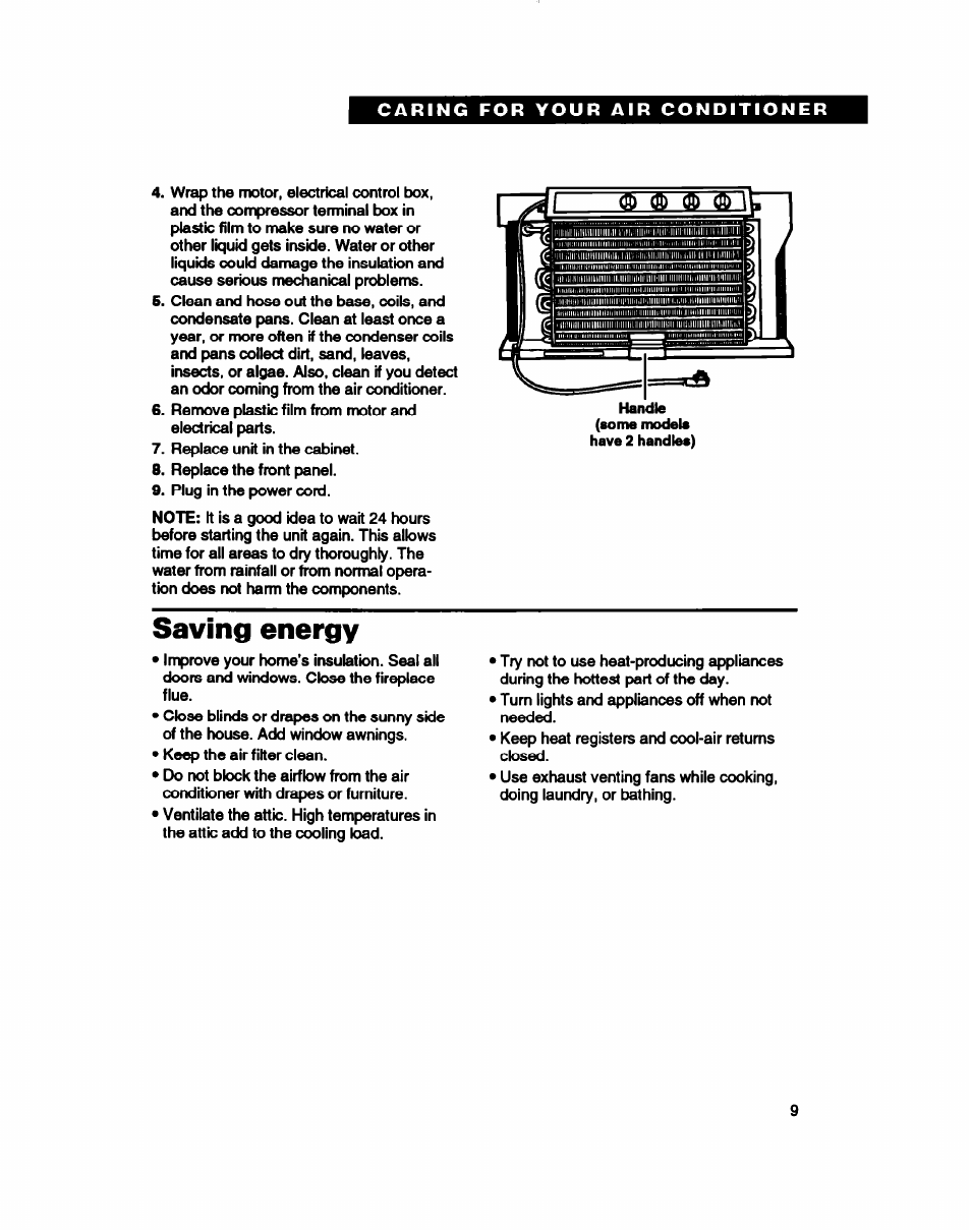 Saving energy | Whirlpool ACE184XD0 User Manual | Page 9 / 13