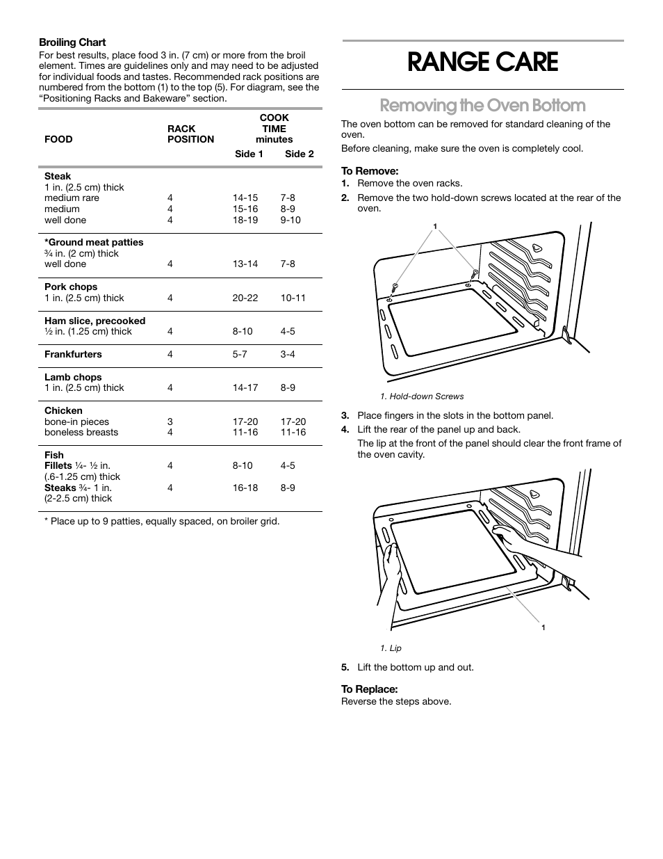 Range care, Removing the oven bottom | Whirlpool FGP337H User Manual | Page 12 / 16