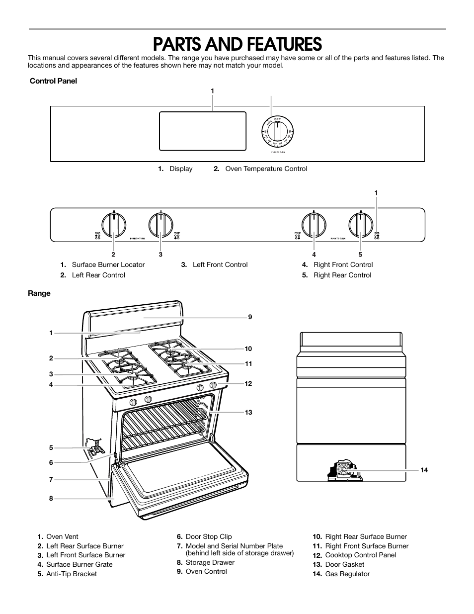 Parts and features | Whirlpool FGP337H User Manual | Page 5 / 16