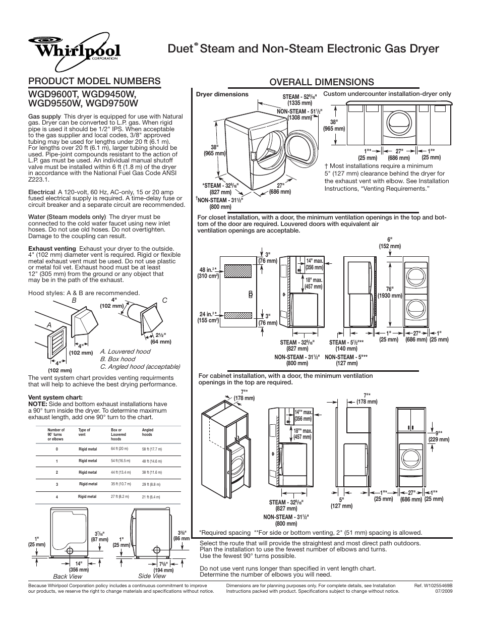 Whirlpool Duet WGD9550W User Manual | 1 page