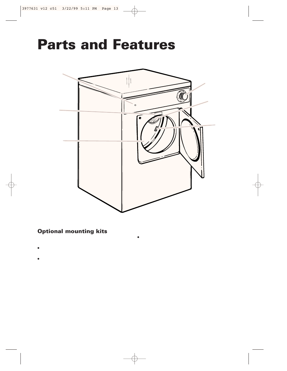 Parts and features | Whirlpool 3977631 User Manual | Page 13 / 24