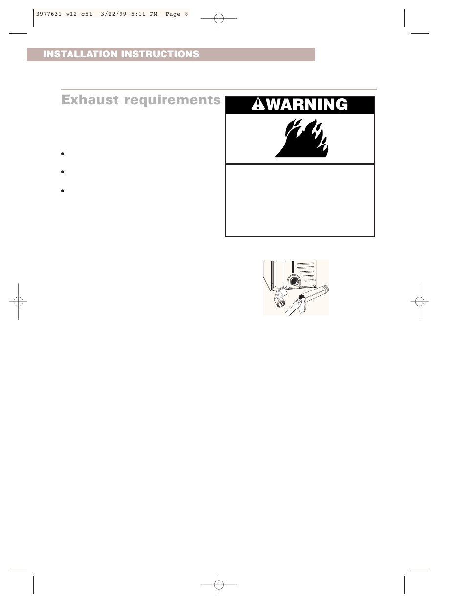 Exhaust requirements, Wwarning | Whirlpool 3977631 User Manual | Page 8 / 24