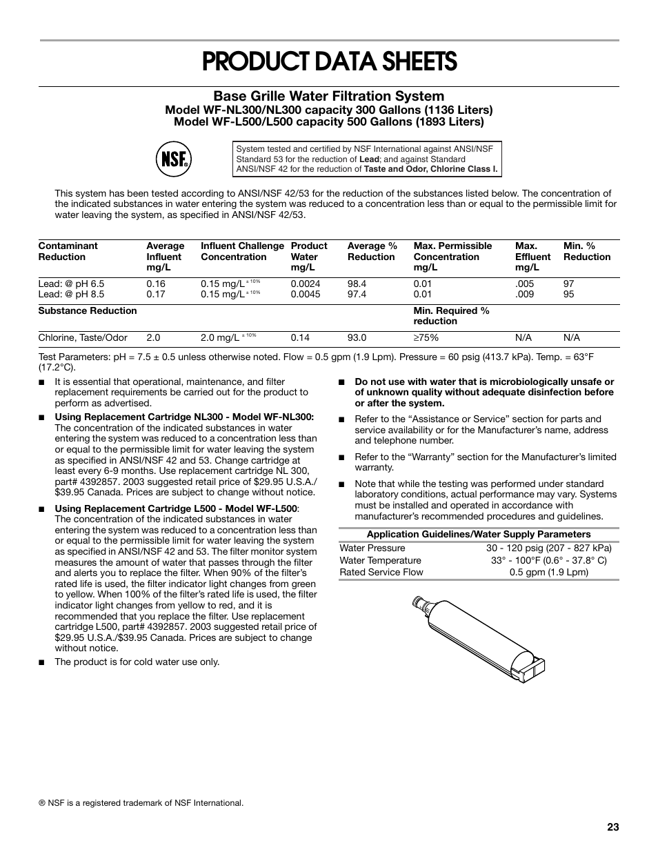 Product data sheets, Base grille water filtration system | Whirlpool CS20TKXNQ00 User Manual | Page 23 / 24