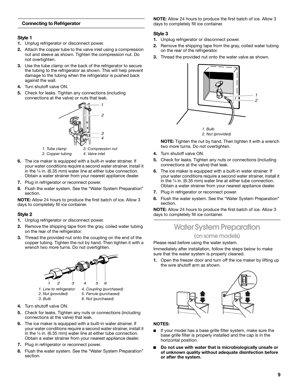 Water system preparation, On some models) | Whirlpool CS20TKXNQ00 User Manual | Page 9 / 24
