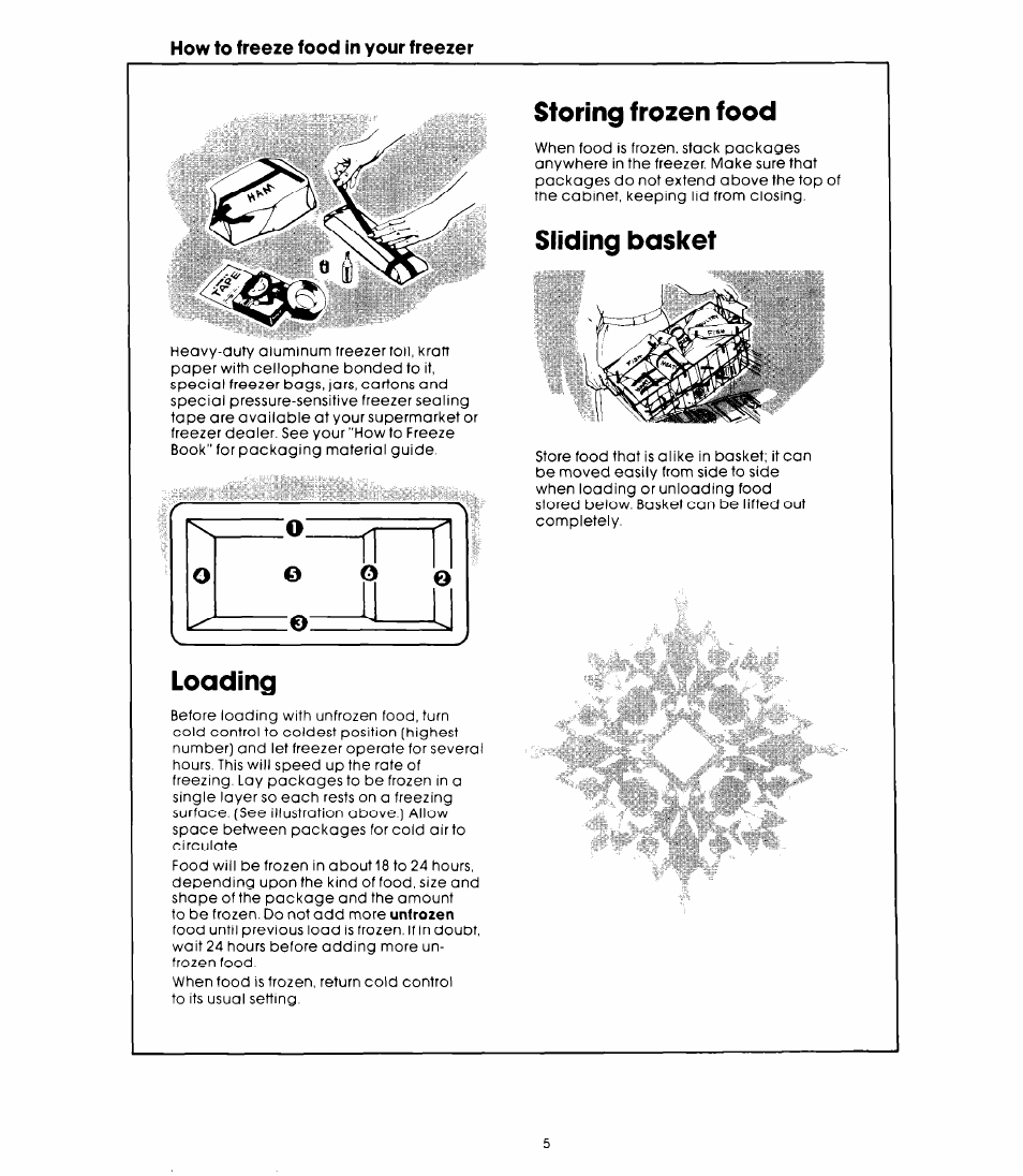 How to freeze food in your freezer, Storing frozen food, Sliding basket | Loading | Whirlpool EHH-150F User Manual | Page 3 / 6
