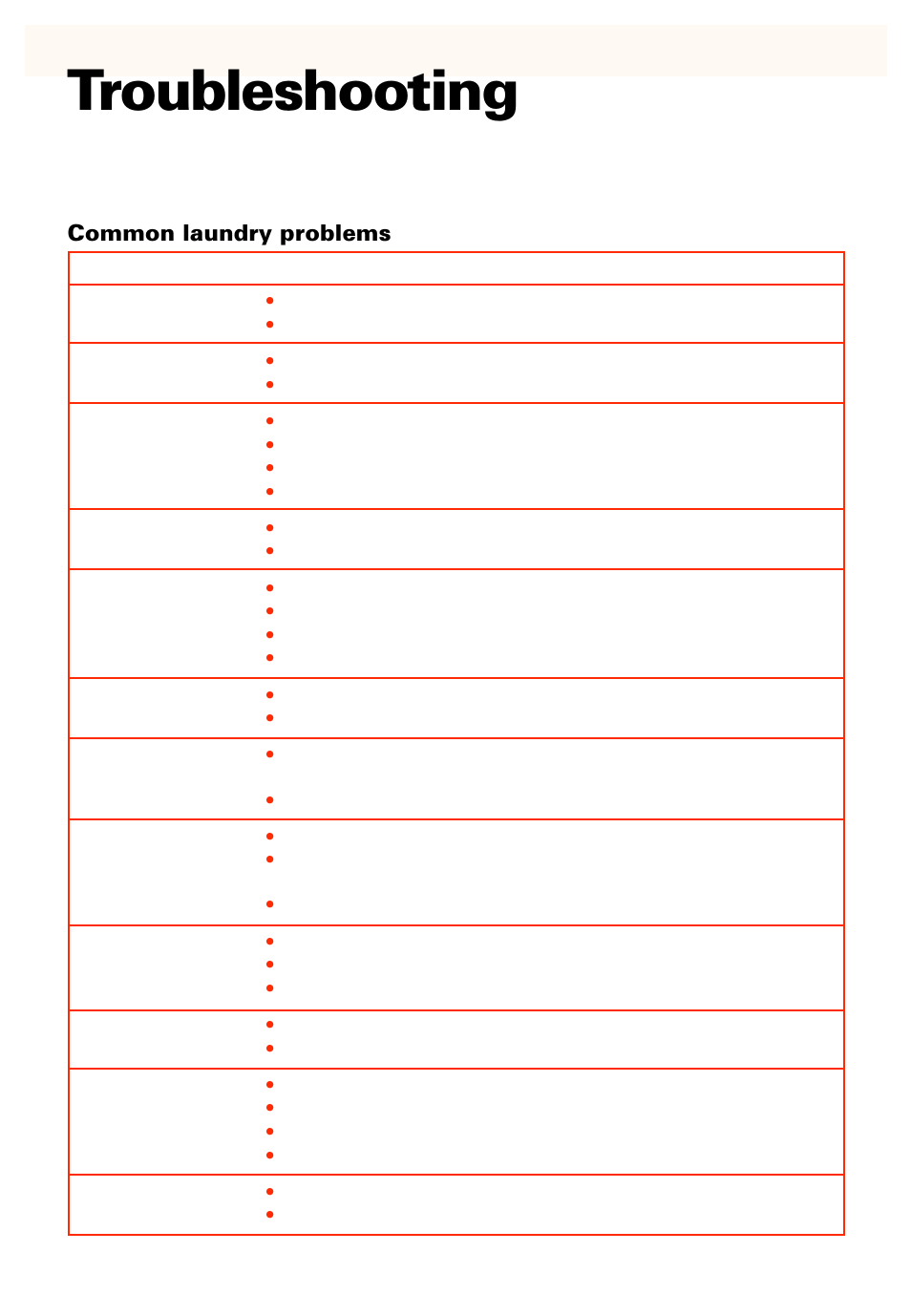 Troubleshooting, Common laundry problems | Whirlpool LSC8244EQ0 User Manual | Page 22 / 28