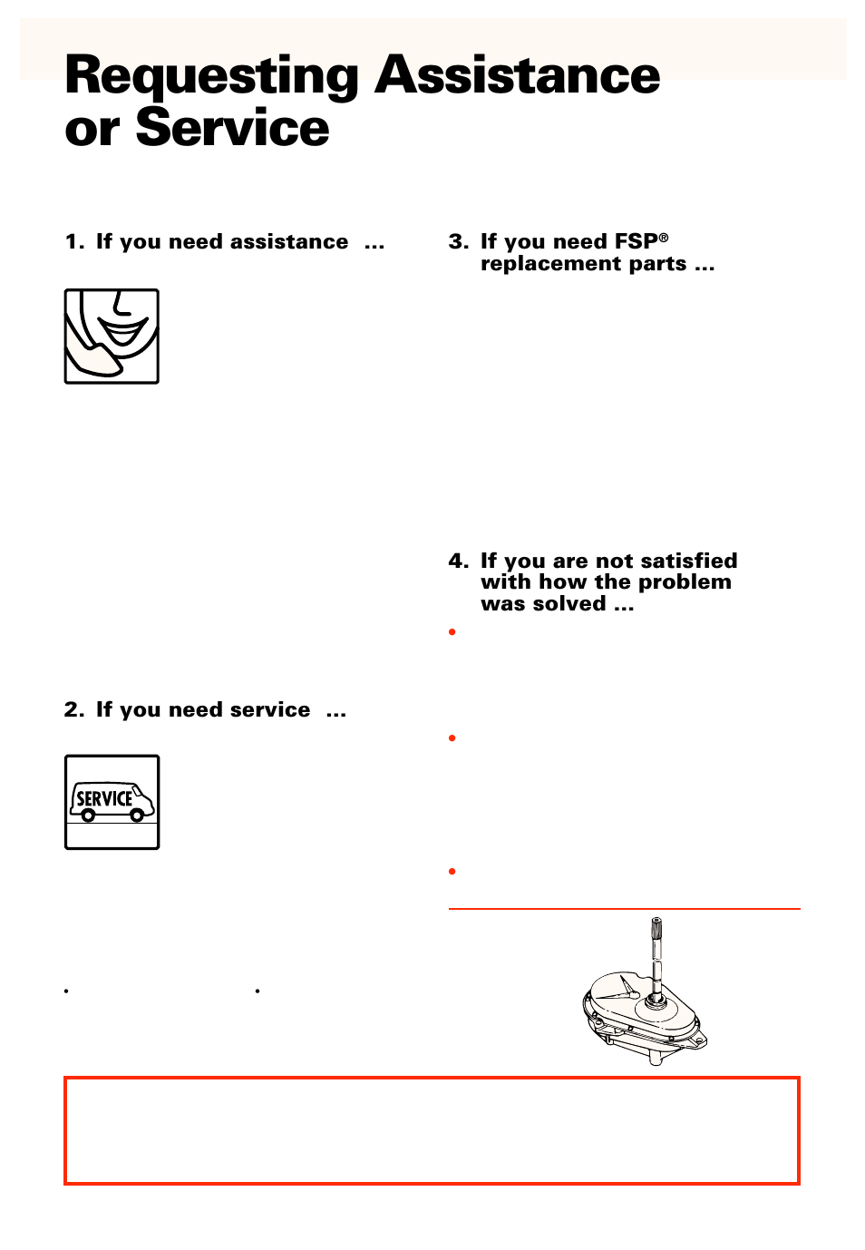 Requesting assistance or service, If you need assistance, If you need service | If you need fsp, Replacement parts | Whirlpool LSC8244EQ0 User Manual | Page 24 / 28