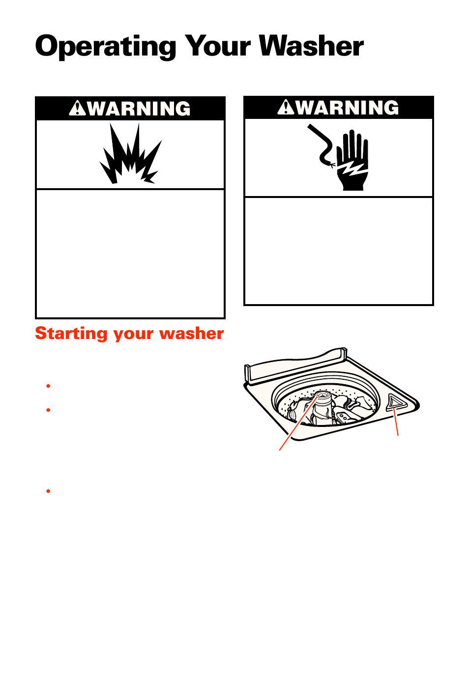 Operating your washer, Starting your washer, Wwarning | Whirlpool LSC8244EQ0 User Manual | Page 5 / 28