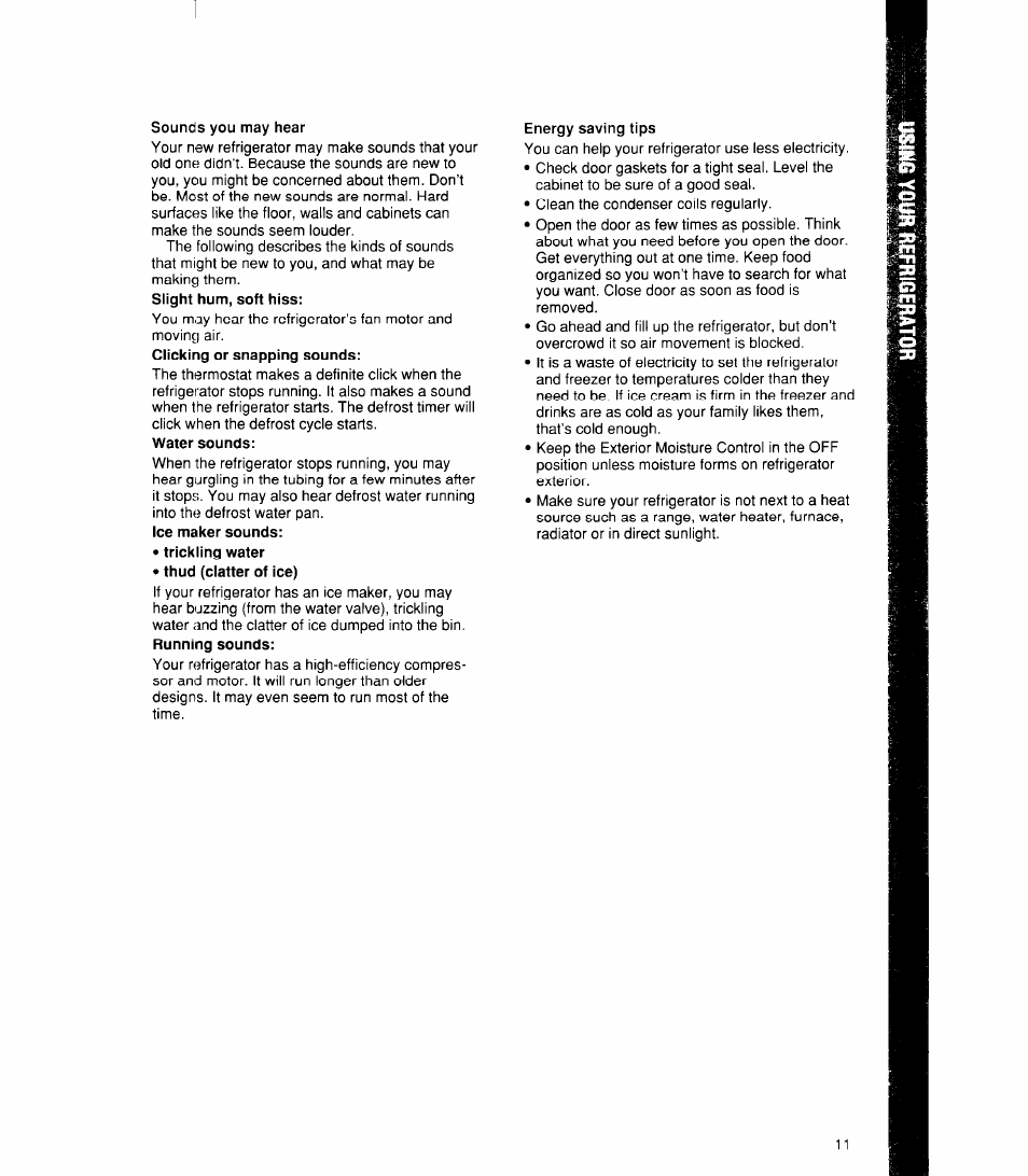 Sounds you may hear, Energy saving tips | Whirlpool ED22DK User Manual | Page 11 / 20