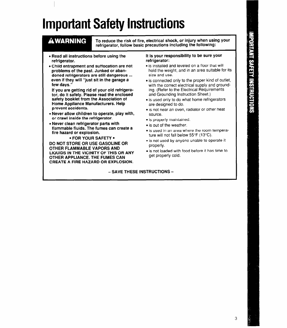 Important safety instructions, Warning | Whirlpool ED22DK User Manual | Page 3 / 20