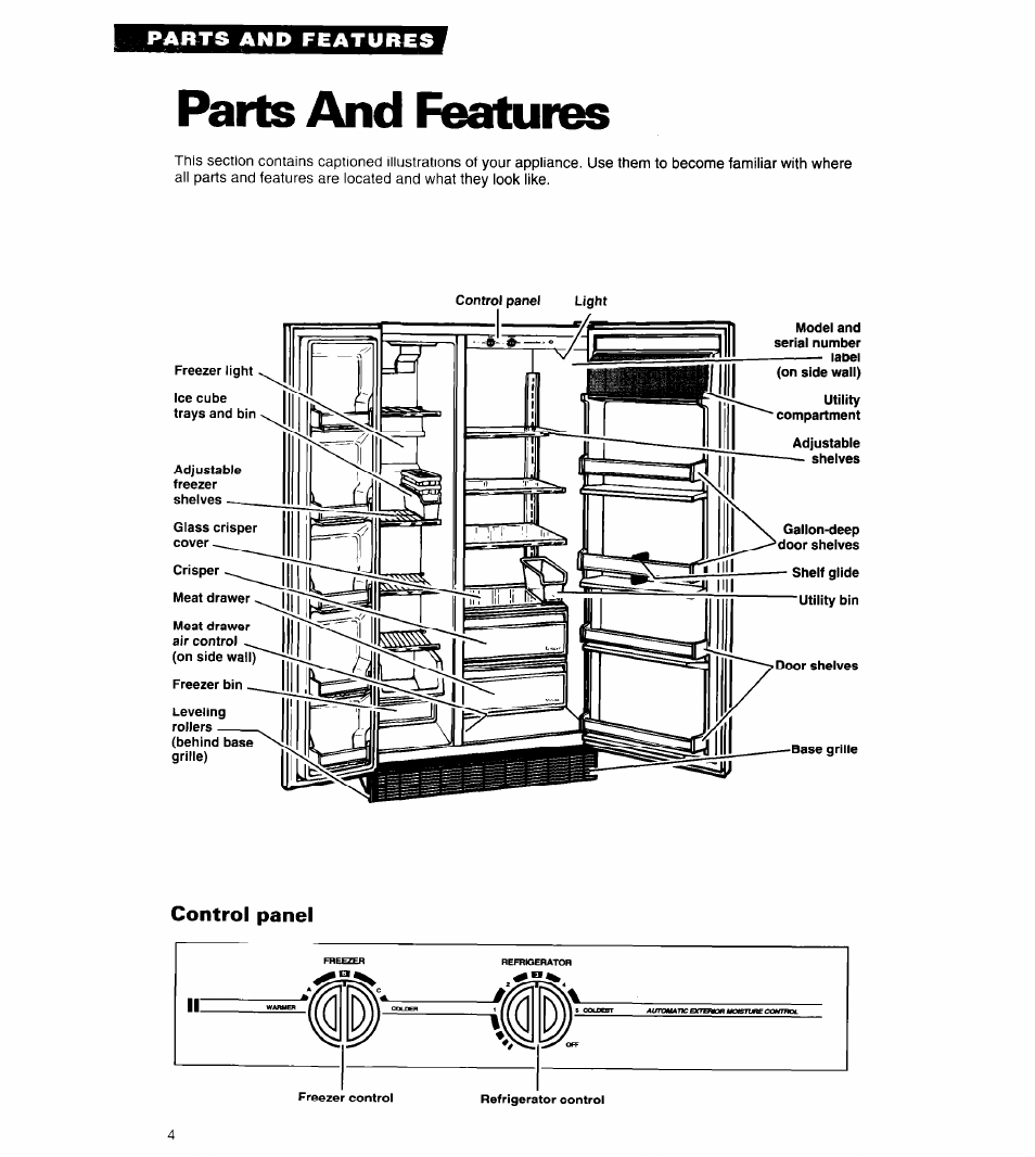 Parts and features | Whirlpool 3ED20PK User Manual | Page 4 / 20