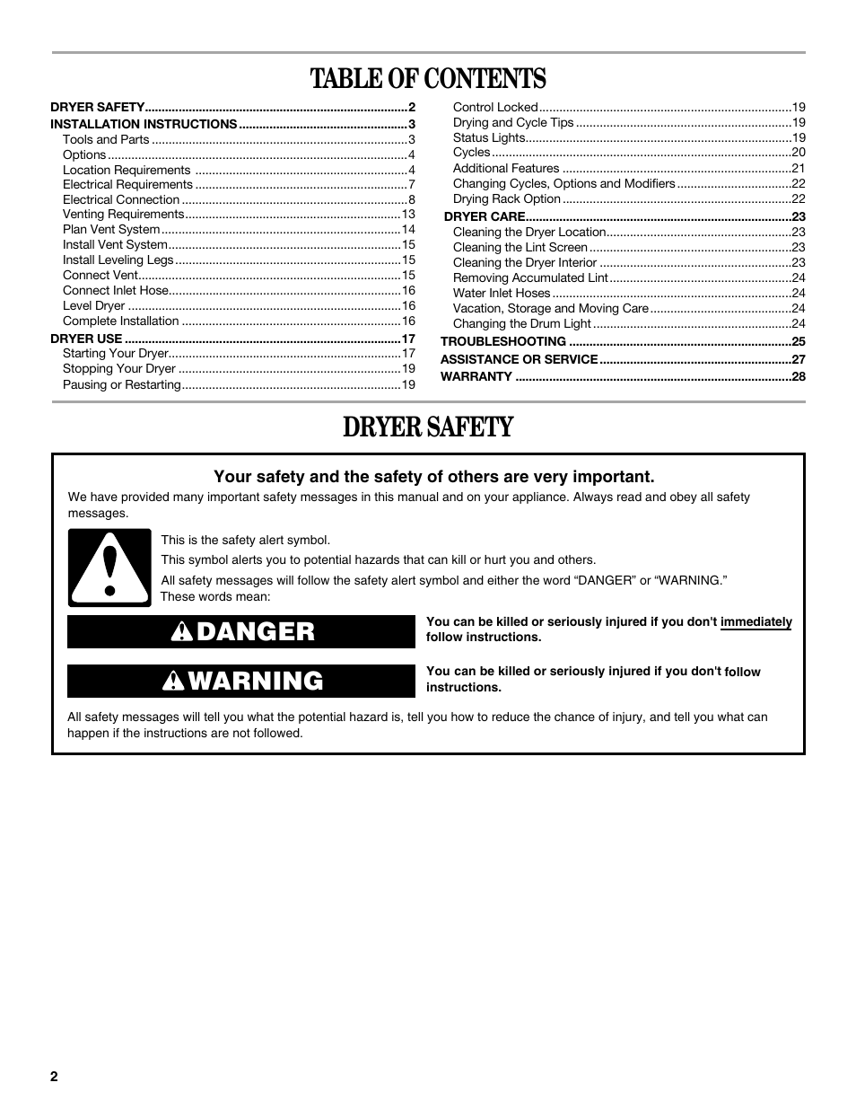 Whirlpool Duet WED9500T User Manual | Page 2 / 28
