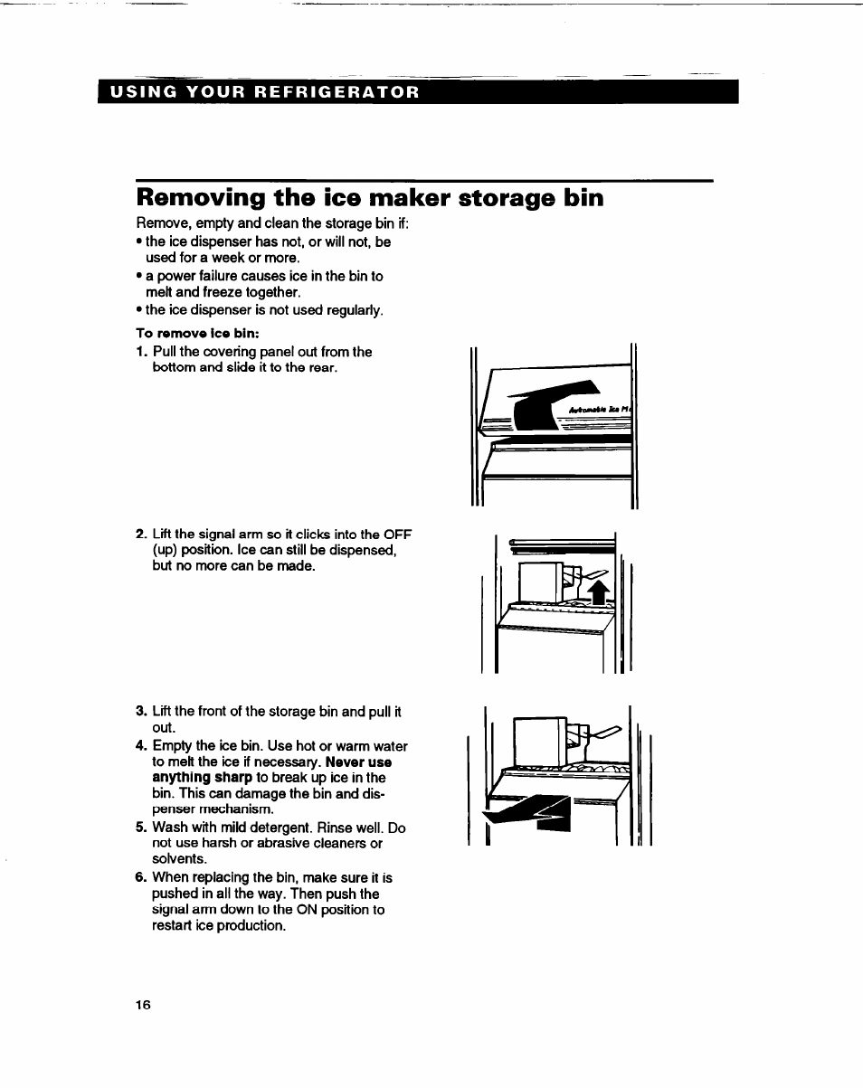 Removing the ice maker storage bin, To remove ice bin | Whirlpool ED22DL User Manual | Page 16 / 28