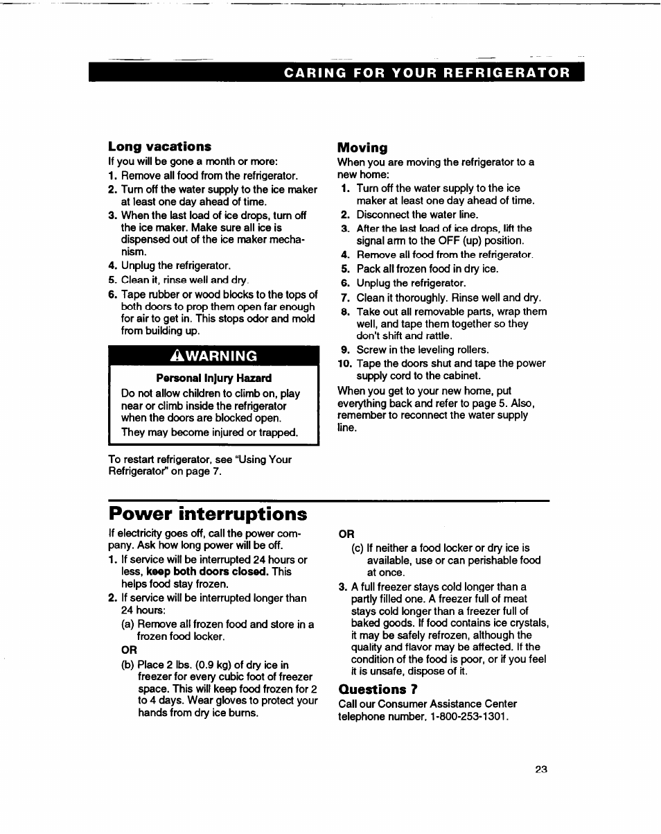 Power interruptions | Whirlpool ED22DL User Manual | Page 23 / 28