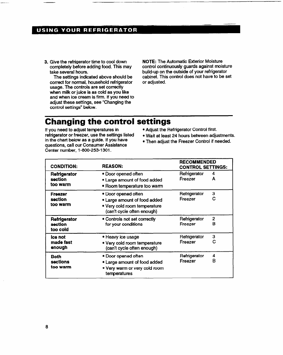 Changing the control settings | Whirlpool ED22DL User Manual | Page 8 / 28