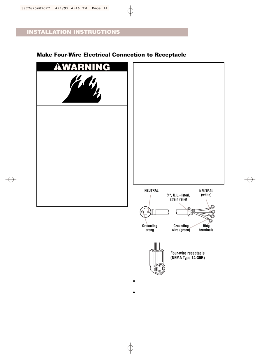 Wwarning, Warning | Whirlpool 240-volt User Manual | Page 14 / 33