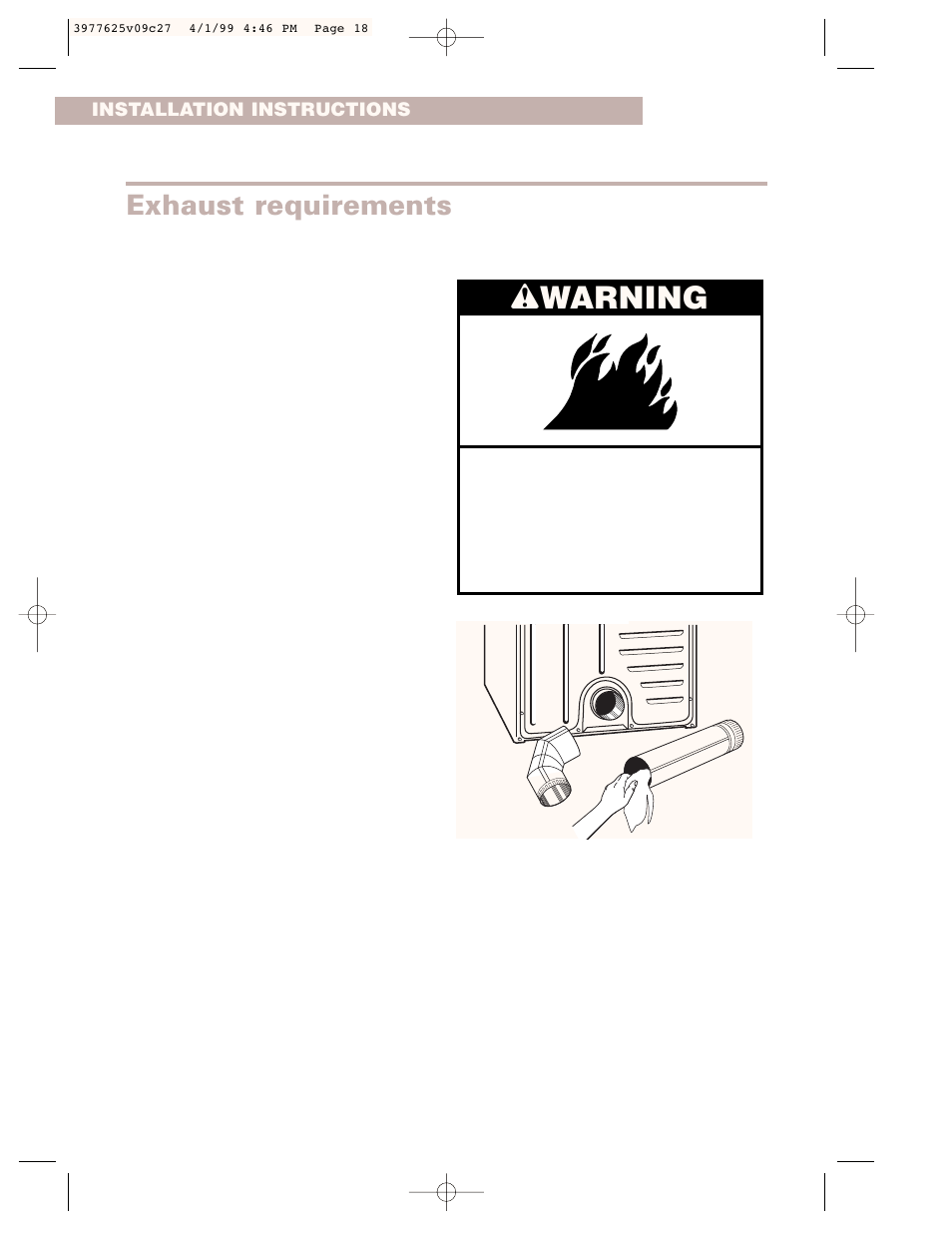 Exhaust requirements, Wwarning | Whirlpool 240-volt User Manual | Page 18 / 33