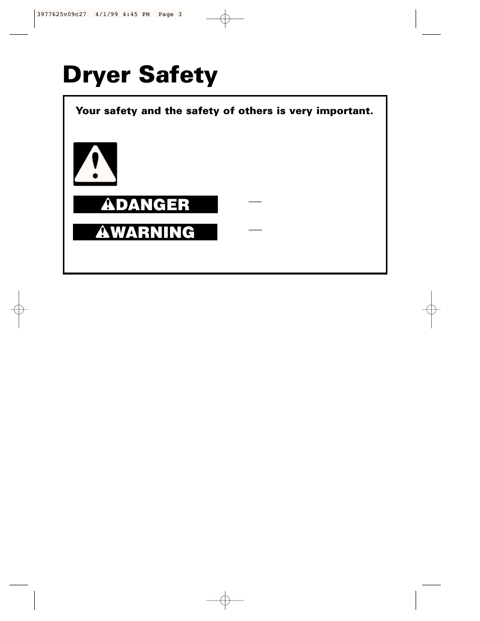 Safety, Dryer safety, Wdanger w warning | Whirlpool 240-volt User Manual | Page 3 / 33