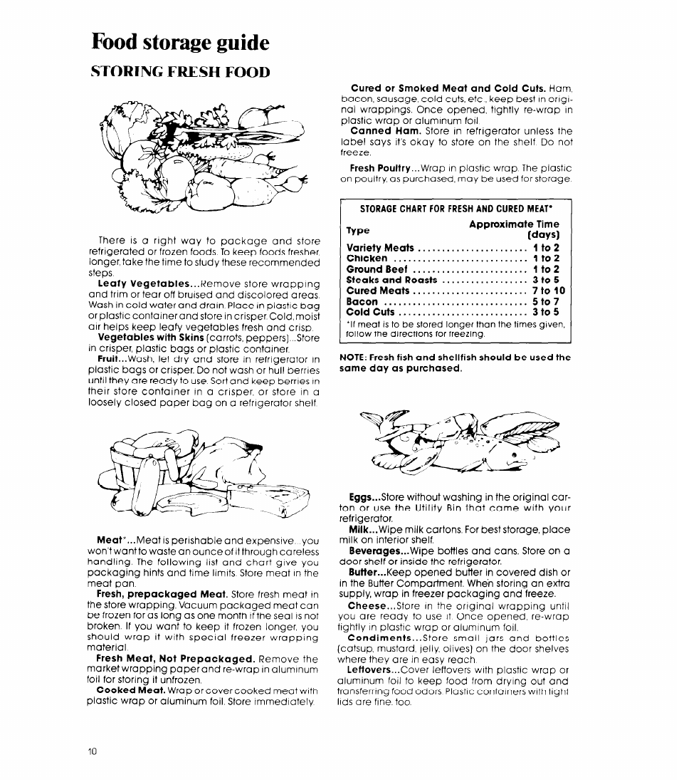 Food storage guide, Storing fresh food | Whirlpool EBI9MK User Manual | Page 10 / 16