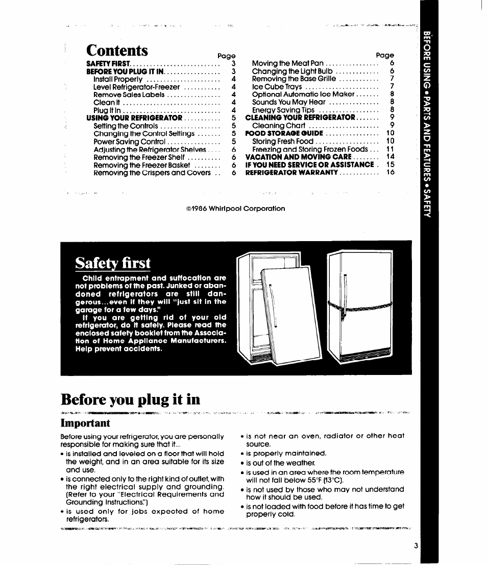 Contents paae, Safety first, Before you plug it in | Important | Whirlpool EBI9MK User Manual | Page 3 / 16